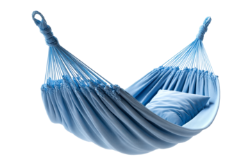 Comfortable blue hammock with pillow designed for relaxation