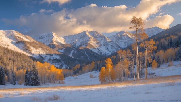 Winter scene of a snowy mountain area in the Rockies