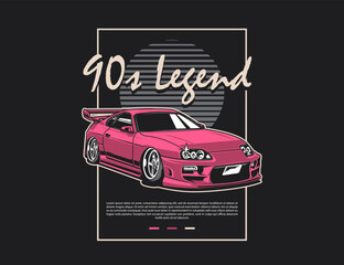 90s legend car image vector design with background and text idea