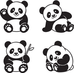 Obraz premium Panda silhouette set vector illustration isolated On Transparent Background