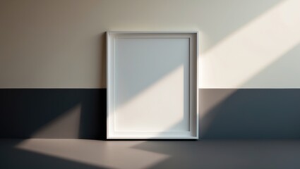 Frame on a two toned wall, adding a decorative touch to the interior design.