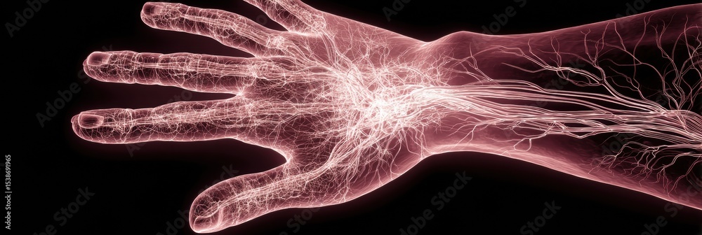 Poster sensory nerves illustrated on a touch-sensitive hand highlighting the intricate network of pathways 