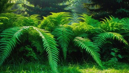 Ferns that are freely growing and spreading naturally