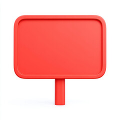 Fototapeta premium Bright red, rectangular signboard with rounded edges mounted single pole, set against plain white background, evokes modern