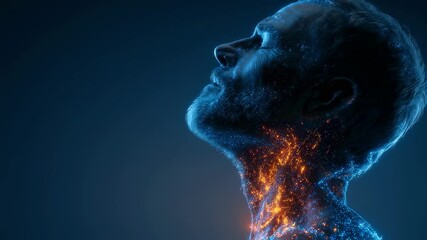 Cellular scaffold glowing with regenerative potential, repairing damaged neck tissue in geriatric patient through advanced medical science visualization - Powered by Adobe