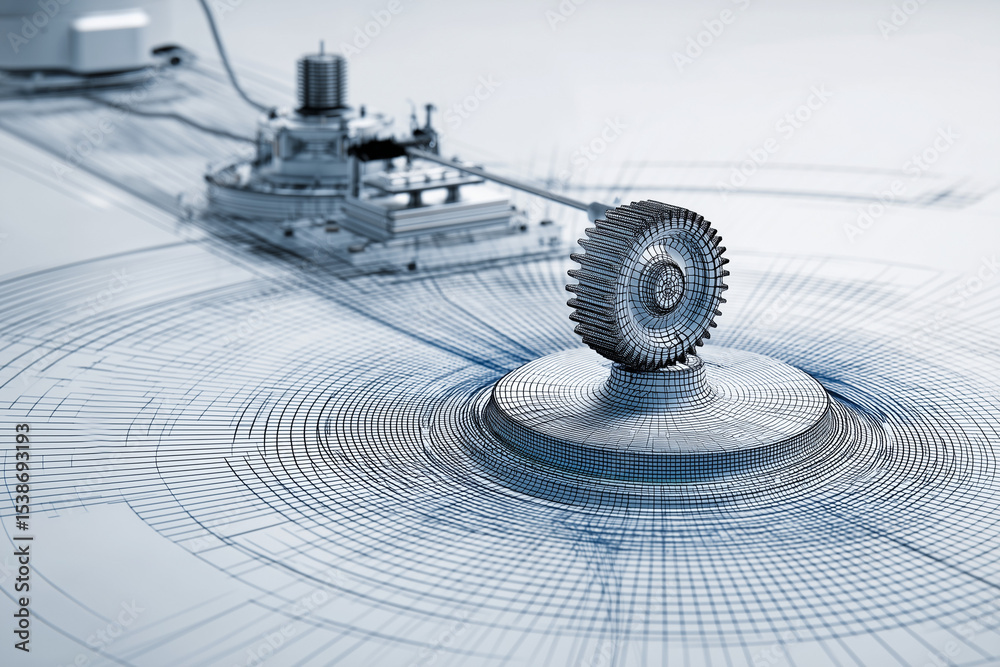 Fototapete a structured light 3d scanner is capturing a detailed scan of a small mechanical part on a turntable