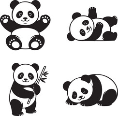 Obraz premium Panda silhouette set vector illustration isolated On Transparent Background