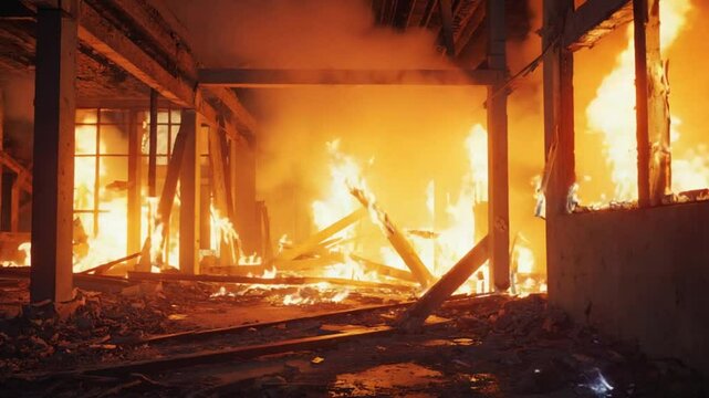 燃え盛る炎、危険な火災現場、火事の脅威と破壊