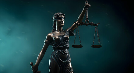 Fototapeta premium Lady Justice Statue Symbol of Law Fairness Equality Justice Legal System Judicial Courtroom Blindfolded Scales Weighing Rights