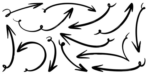 Set of Hand drawn vector arrows doodle on white background. design element vector illustration.