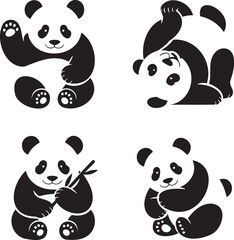 Obraz premium Panda silhouette set vector illustration isolated On Transparent Background