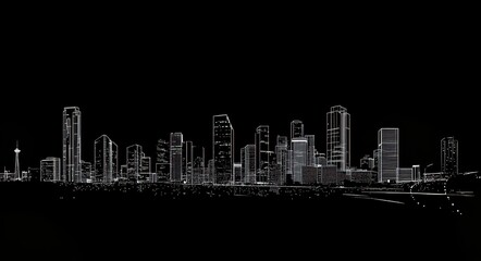 Fototapeta premium Sleek Line Art Cityscape. Monochrome Urban Skyline Representation for Elegant Wallpaper Design