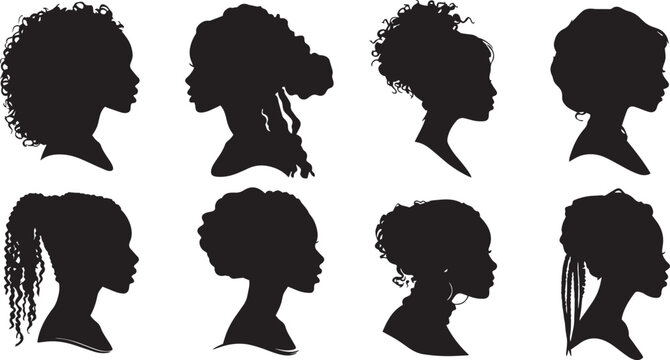 African American Woman Silhouette Hairstyles Collection.
