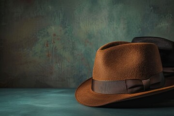 Detailed Color Picture of Fedora Hats in Studio Still Life