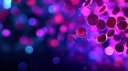 Abstract background with purple and pink glowing spheres and bokeh lights