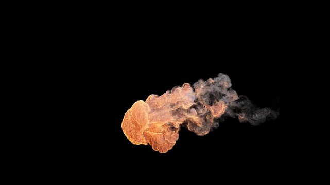 Fire jet puff 01 from right to left, with high vorticity, two speeds including slow motion, 4k 30p with alpha channel for transparent background