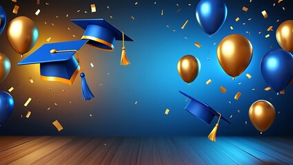 Graduation Celebration Background with Balloons and Caps