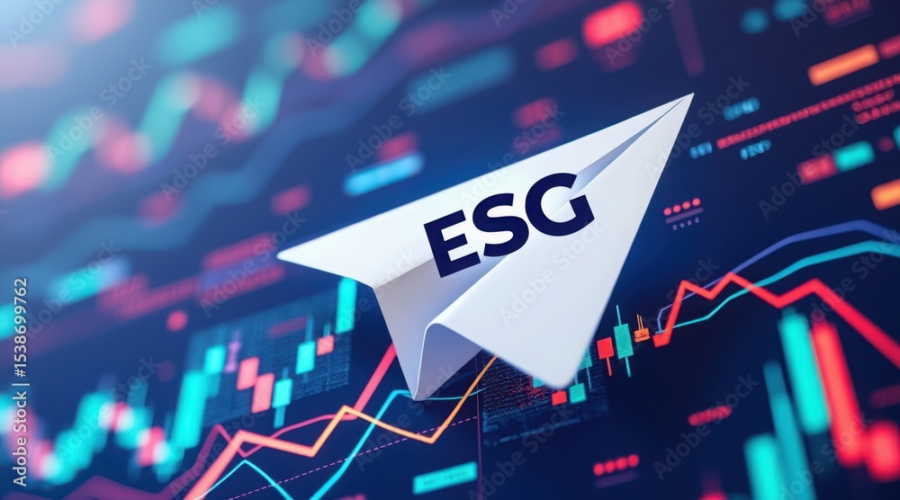Poster abstract plane logo representing esg concepts with financial data