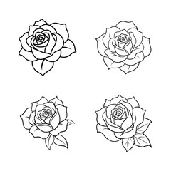 Elegant vector illustration of four detailed outlined rose flowers for design and decoration