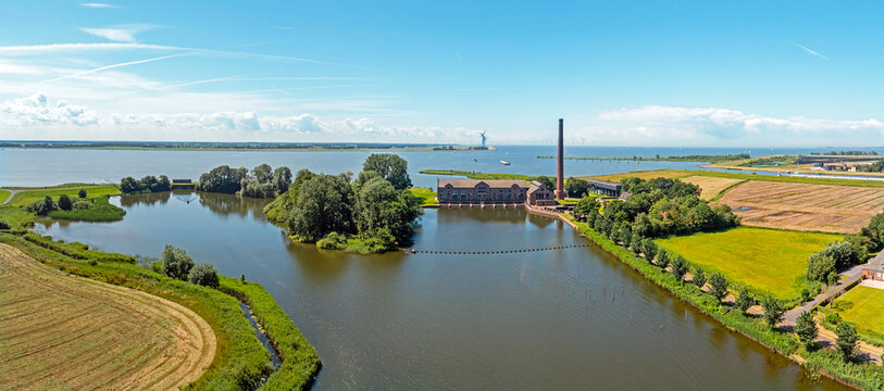 Aerial panorama from the Wouda pumping station near Lemmer in Friesland the Netherlands