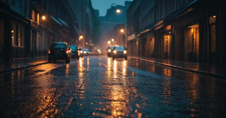 Fototapeta premium night city street in the rain