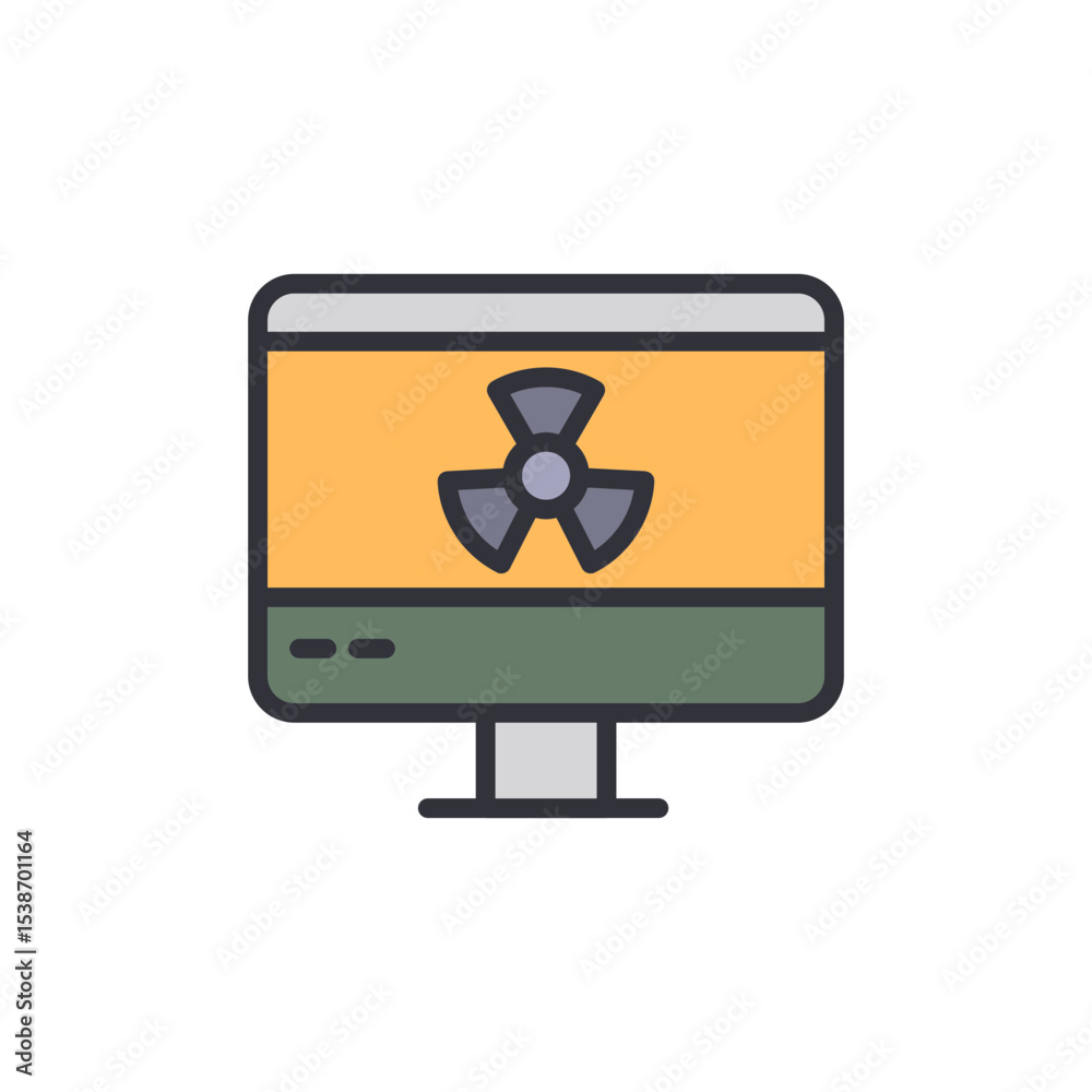 Poster radioactive symbol displayed on a computer screen with warning alert