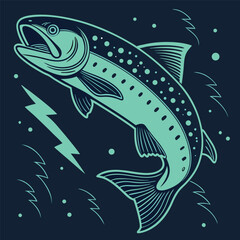 Editable Vector of Rainbow and Brown Trout in Stylized Jumping Illustrations