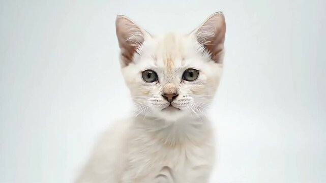 Gentle White Kitten Slowly Blinking on Pure White Background
