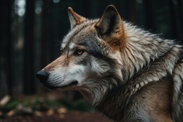 Obraz premium Close up of Majestic Wolf Head with Detailed Fur in Natural Forest Environment
