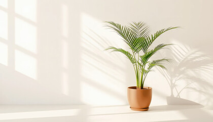 Minimalist Interior Decor Featuring a Lush Green Plant in a Pot