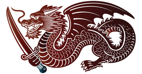 A fierce, minimalist Warrior Dragon Vector Logo Holding a Knife in Claw

