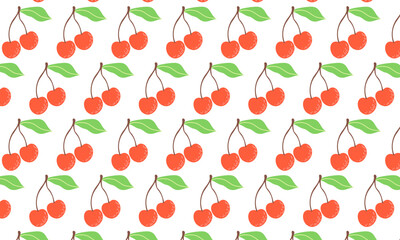 red cherry, romantic, seamless pattern, paper, cute, vector, repeat, decoration, vibrant, garden, cartoon, scrapbooking, sour cherry, ingredient, healthy, hand-drawn, botanical, texture, harvest, hand