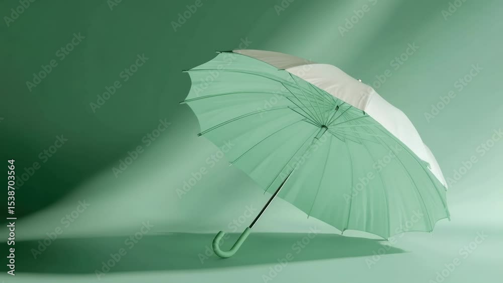 Aufkleber A simple umbrella with green and white colors on a green background, suitable for use in illustrations or designs where a pop of color is needed
