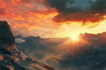 Stunning Sunset Over Yosemite Park: Majestic Mountains and Serene Skies in California