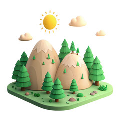Cartoon 3d render of sunny mountain landscape