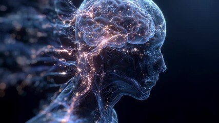 Medical visualization depicts glowing brain circuitry of teenager experiencing hyperactivity associated with attention deficit hyperactivity disorder - adhd -