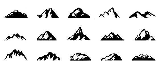 Mountain Silhouette Black Filled Landscape - Vector Illustration Design Elements.