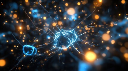 Nerve cell with glowing filaments