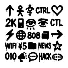 Y2K Spray Paint Symbols – Glitch Tech Aesthetic Icons (Transparent PNG)