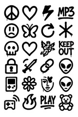 Y2K Spray Paint Symbols – Glitch Tech Aesthetic Icons (Transparent PNG)