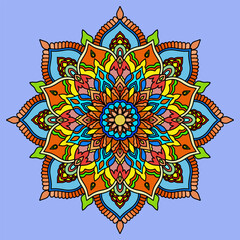 Mandala abstract colorful background with flowers, bright color, Vintage decorative elements. Oriental pattern, vector illustration. Islam, Arabic, Indian, Moroccan, Spain, Turkish, Pakistan, Chinese,