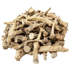 A pile of wood sticks and twigs. The pile is brown and has a rustic appearance