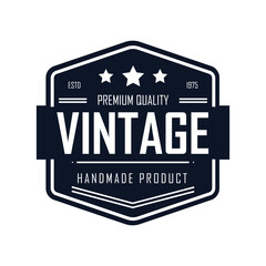 Modern vintage logo with a bold design highlighting premium quality for handmade products. Ideal for brands wanting a timeless yet contemporary look, featuring three stars.