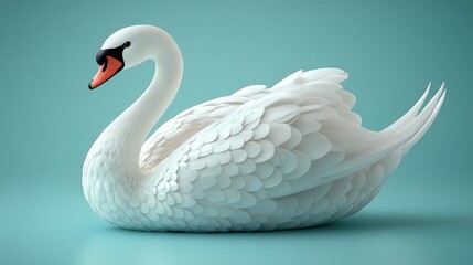 Elegant swan, studio shot, mint background, 3D render