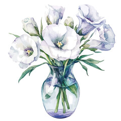 A Lisianthus In A Vase, watercolor clipart vector, isolated on a white background.