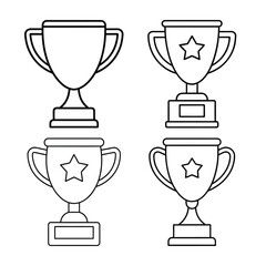 Vector illustration of four different trophy cup designs in black and white outlines