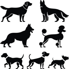 A Vector Dog Silhouettes Set – Labrador, German Shepherd, Golden Retriever, More, dog silhouettes vector