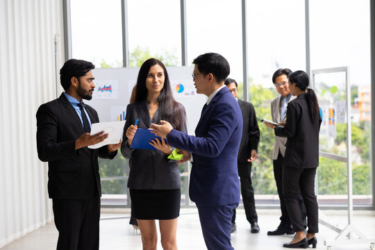 business meetting : Professional business teamwork diverse company people in meeting. Group of colleagues discussion during business meeting in conference room