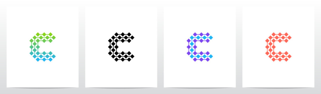 Square Diamond Connect Lines Parallel Letter Initial Logo Design C