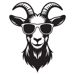 Stylish Goat Head Vector Illustration &ndash; Bold Black Silhouette with Horns, Sunglasses, and Cigarette  Perfect for Logo, T-shirt, and Modern Branding Designs. Thank You .